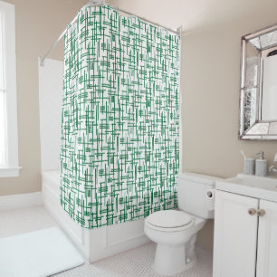 Abstract Lines 120923 - Forest Green on White Shower Curtain