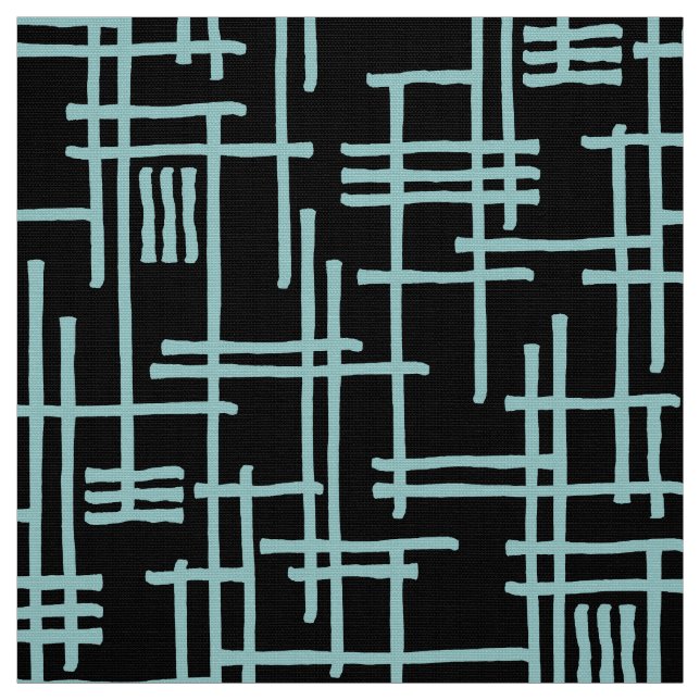 Abstract Lines 120923 - Light Blue Green on Black Fabric (Swatch)