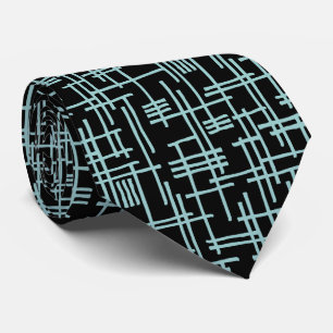 Abstract Lines 120923 - Light Blue Green on Black Tie