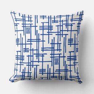Abstract Lines 120923 - Navy Blue on White Cushion