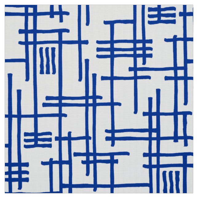 Abstract Lines 120923 - Navy Blue on White Fabric (Swatch)