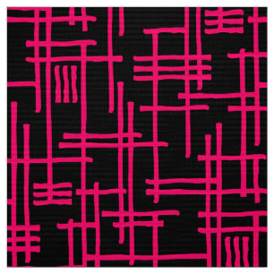 Abstract Lines 120923 - Neon Red on Black Fabric