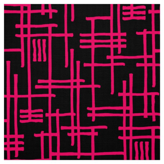 Abstract Lines 120923 - Neon Red on Black Fabric (Swatch)