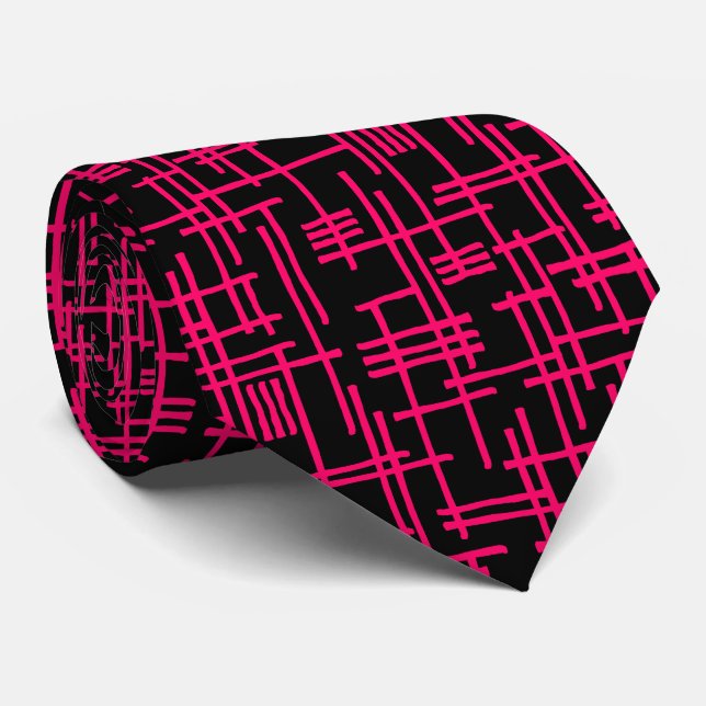 Abstract Lines 120923 - Neon Red on Black Tie (Rolled)