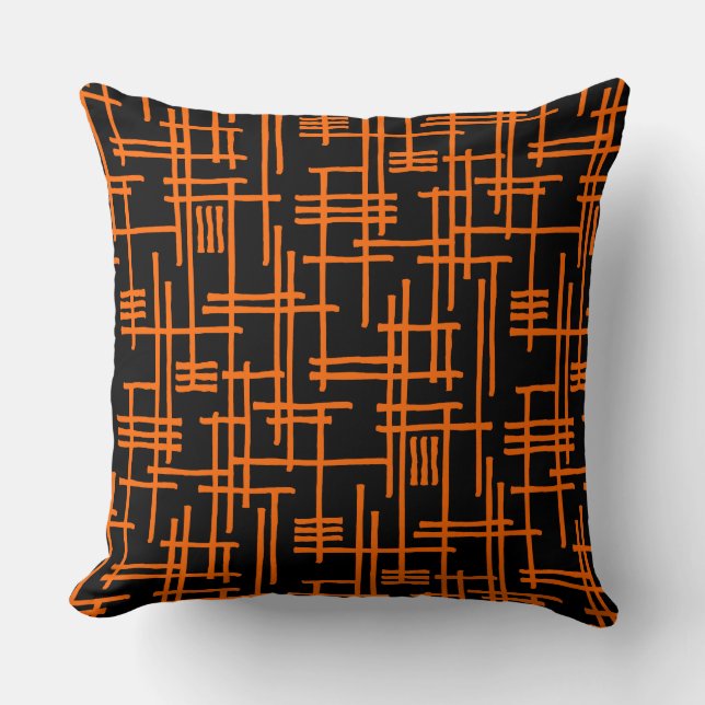 Abstract Lines 120923 - Orange on Black Cushion (Front)