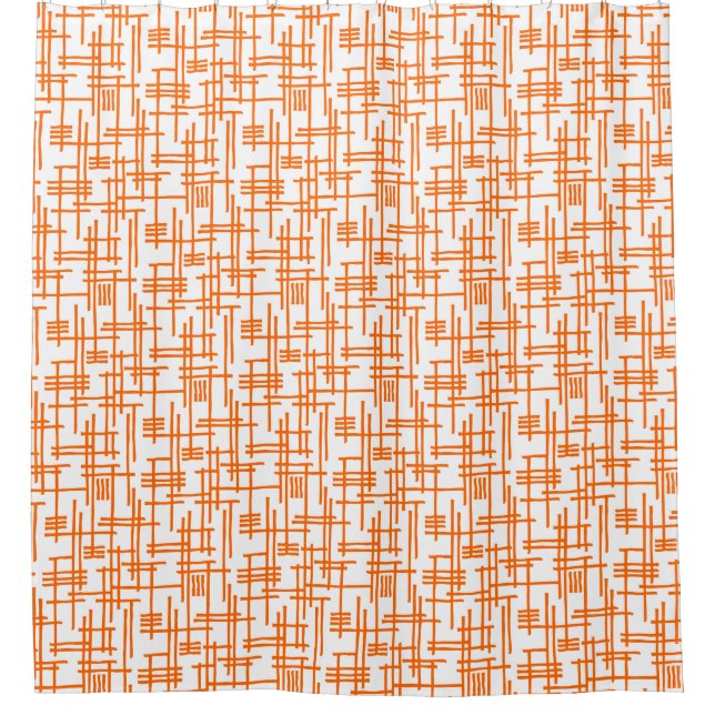 Abstract Lines 120923 - Orange on White Shower Curtain (Front)