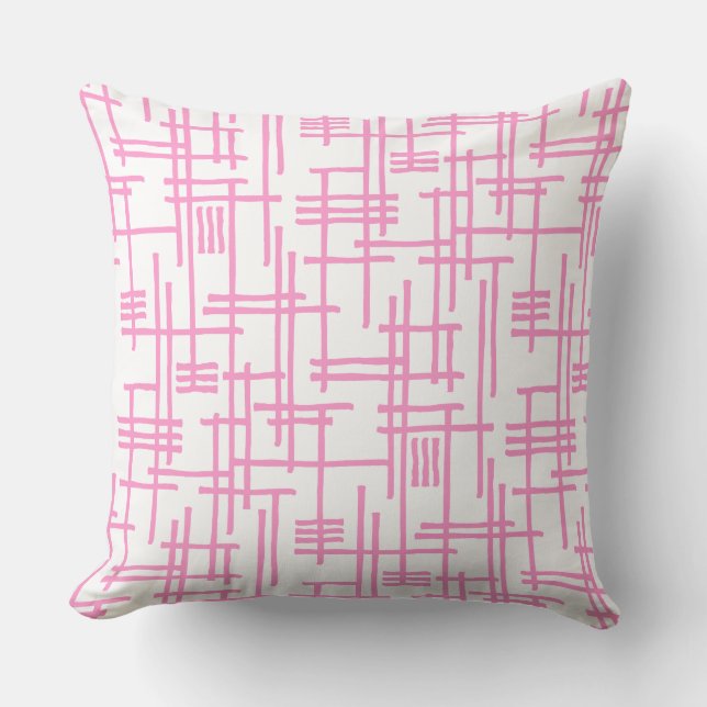 Abstract Lines 120923 - Pink on White Cushion (Front)