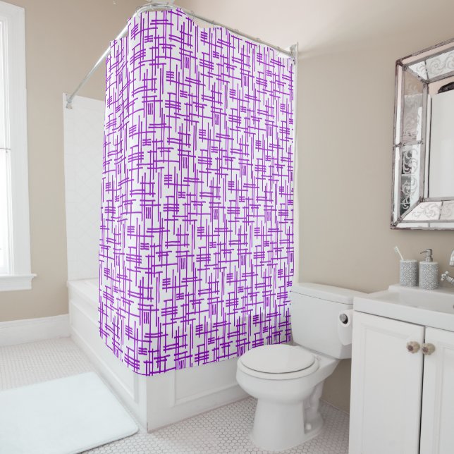 Abstract Lines 120923 - Purple on White Shower Curtain (In Situ)