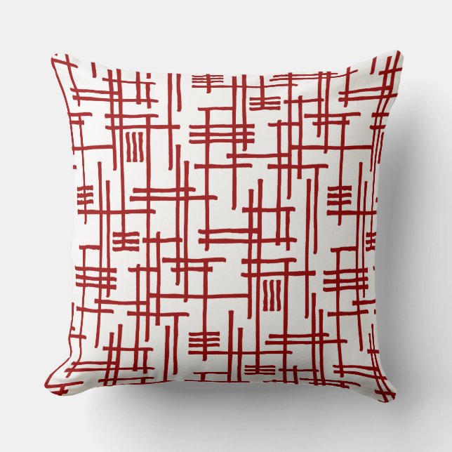 Abstract Lines 120923 - Ruby Red on White Cushion (Front)