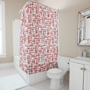 Abstract Lines 120923 - Ruby Red on White Shower Curtain