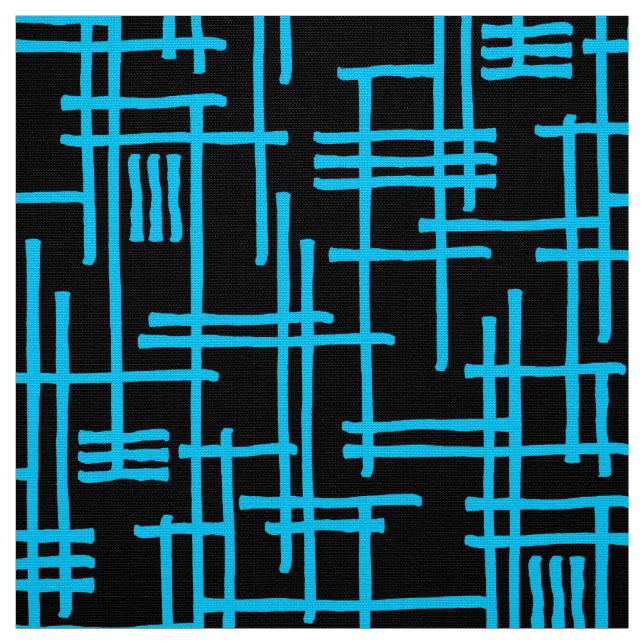Abstract Lines 120923 - Sky Blue on Black Fabric (Swatch)