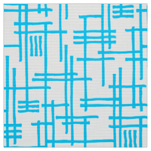 Abstract Lines 120923 - Sky Blue on White Fabric