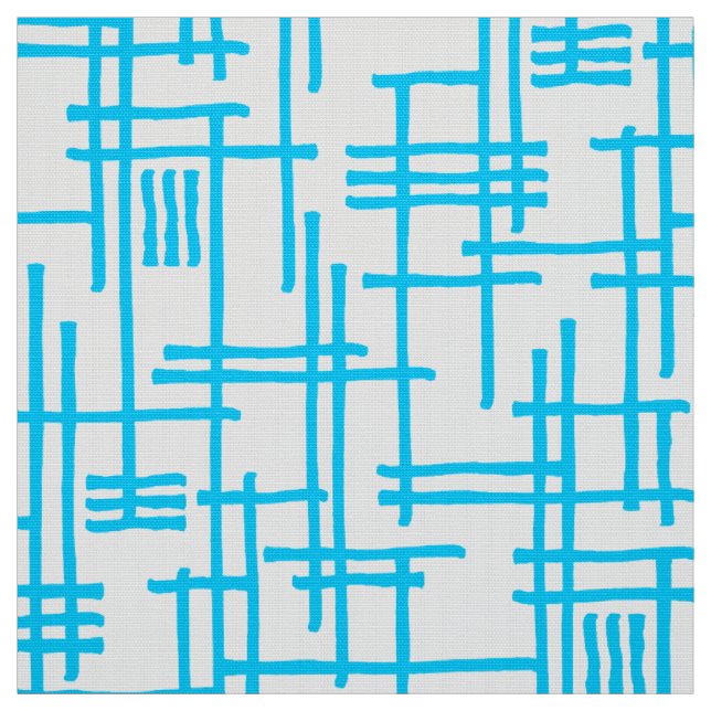 Abstract Lines 120923 - Sky Blue on White Fabric (Swatch)