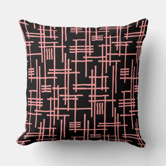 Abstract Lines 120923 - Soft Pink on Black Cushion (Front)