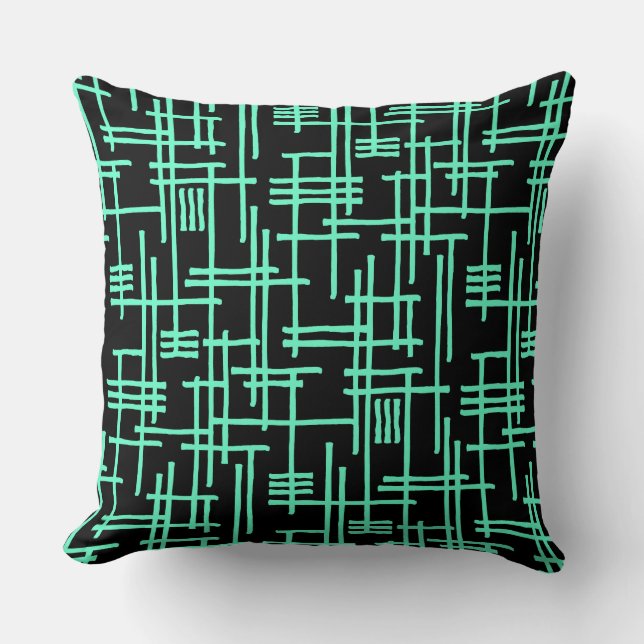 Abstract Lines 120923 - Turquoise on Black Cushion (Front)