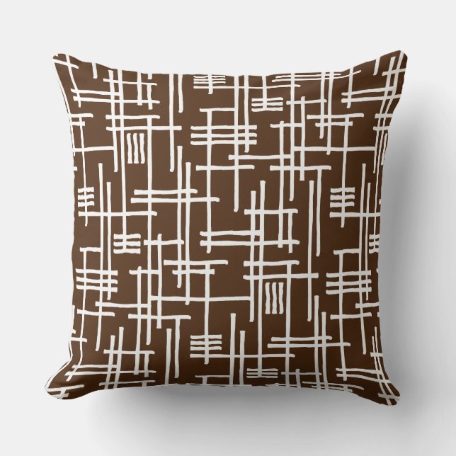Abstract Lines 120923 - White on Brown Cushion (Front)