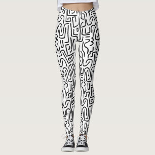 Abstract Lines 130318(a) - Black on White Leggings