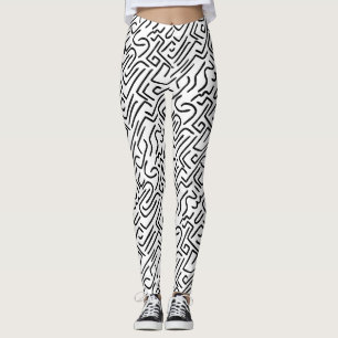 Abstract Lines 130318(b) - Black on White Leggings
