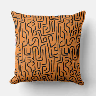 Abstract Lines 130318 - Black on #EA8430 orange Cushion