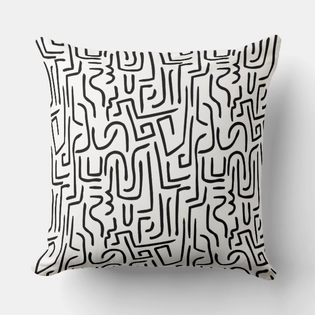 Abstract Lines 130318 - Black on White Cushion (Front)