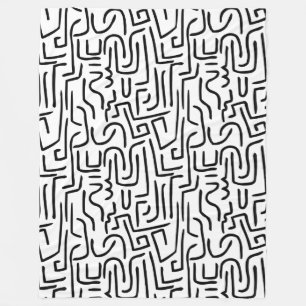 Abstract Lines 130318 - Black on White Fleece Blanket