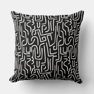 Abstract Lines 130318 - White on Black Cushion