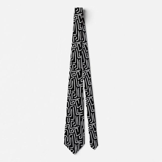 Abstract Lines 130318 - White on Black Tie (Front)