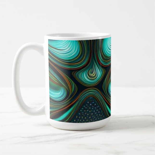 Abstract Lines Black Gold Turquoise Art Coffee Mug (Left)
