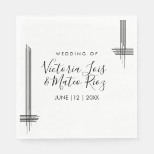 Abstract Lines Black White Modern Wedding Napkin
