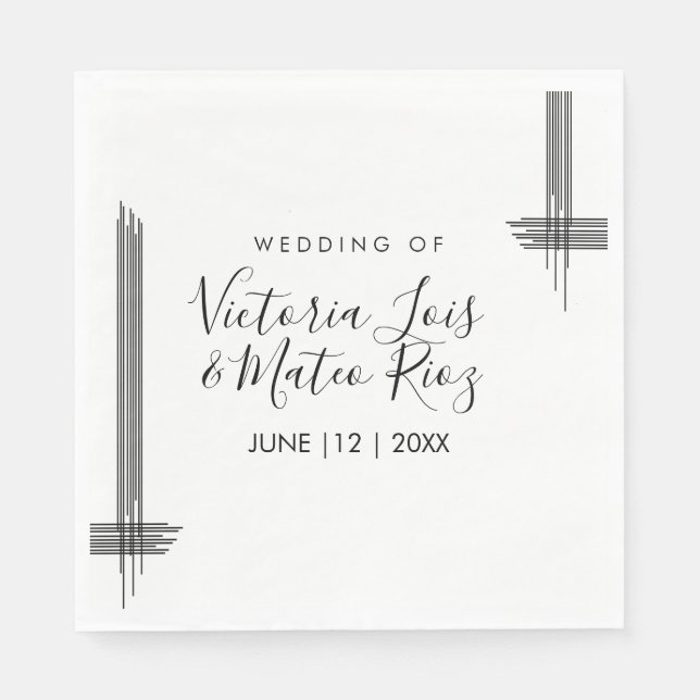 Abstract Lines Black White Modern Wedding  Napkin (Front)