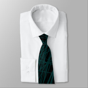Abstract Lines - Dark Green on Black Tie