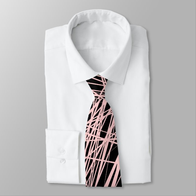 Abstract Lines - Faded Pink on Black Tie (Tied)