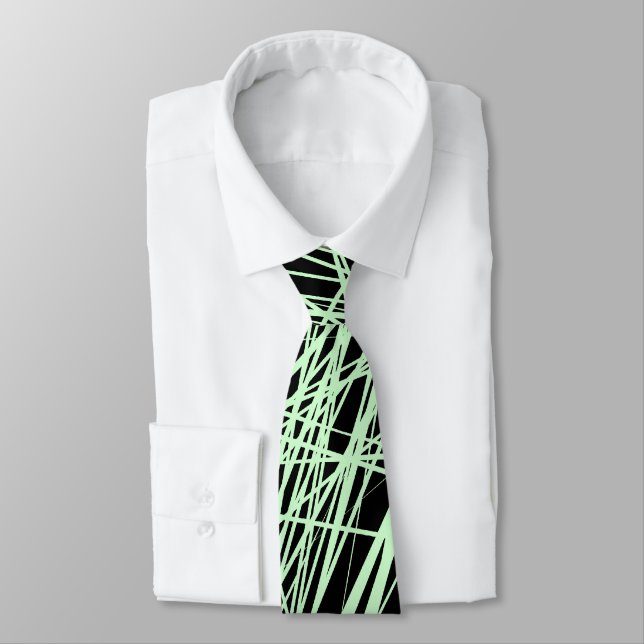 Abstract Lines - Ghost Green on Black Tie (Tied)