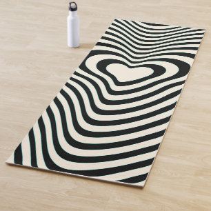 Abstract Lines Hearts in black and Almond Cream Yoga Mat