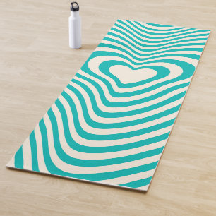 Abstract Lines Hearts in turquois and Almond Cream Yoga Mat