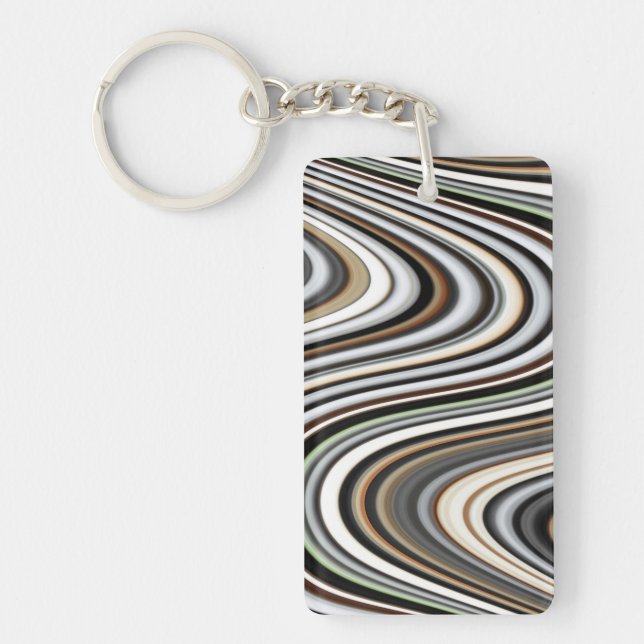 Abstract Lines in Light Brown/Beige/Turquoise Blue Key Ring (Front)