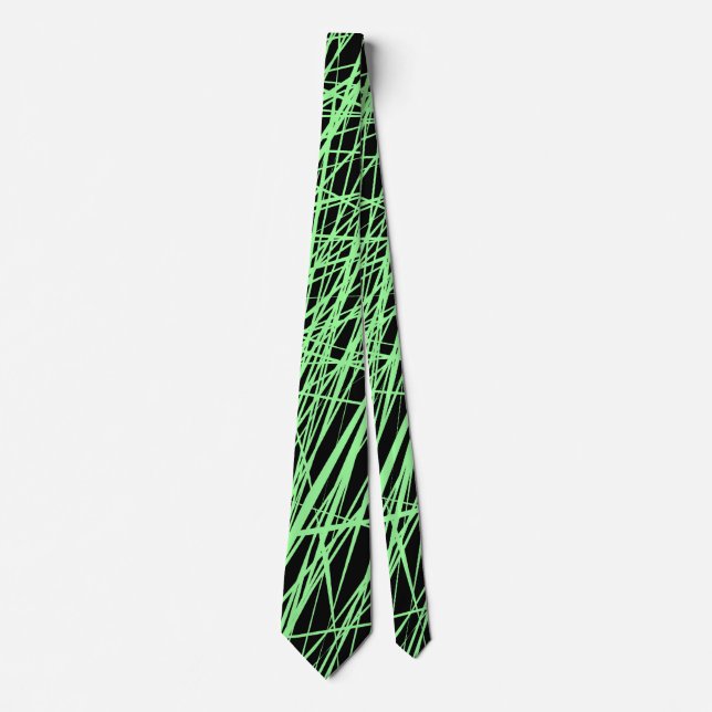 Abstract Lines - Mint Green on Black Tie (Front)