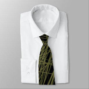 Abstract Lines - Olive Drab on Black Tie