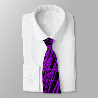 Abstract Lines - Purple on Black Tie