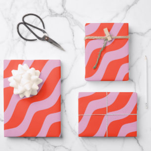 Abstract Lines Retro Pink Vintage Zebra Stripes Wrapping Paper Sheet