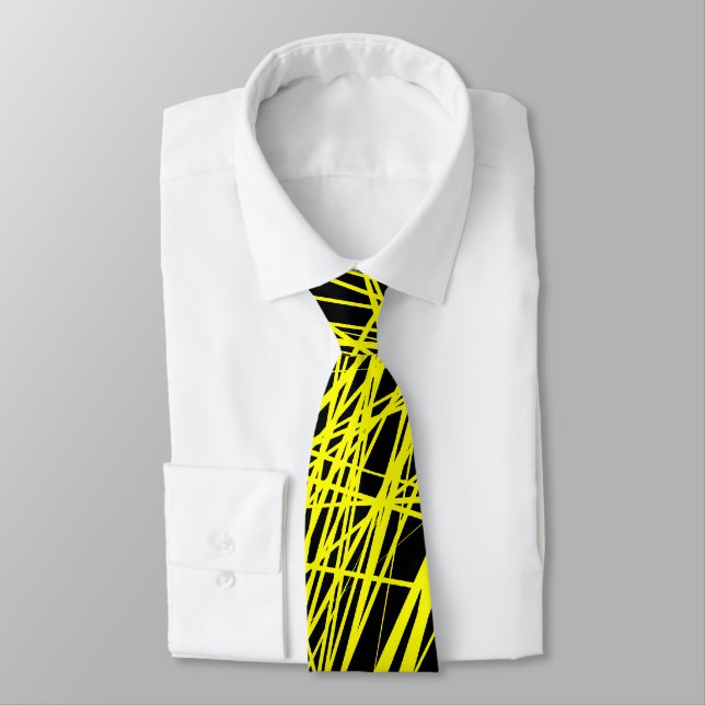 Abstract Lines - Yellow on Black Tie (Tied)