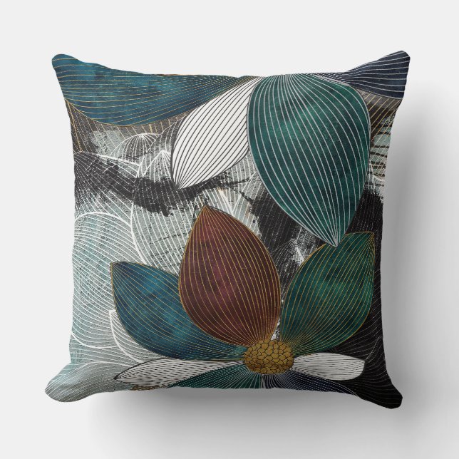 Abstract Linework Floral Art with Bold Petals Cushion (Front)