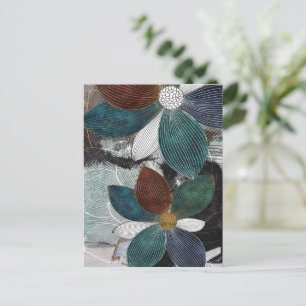Abstract Linework Floral Art with Bold Petals Postcard