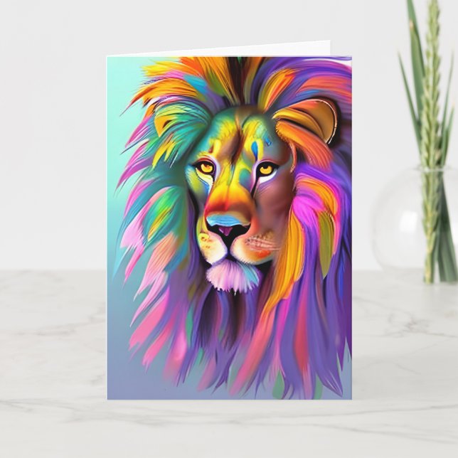 Abstract Lion Face Mystical Fantasy Art Card (Front)