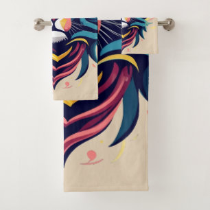Abstract Lion Head Art Bath Towel Set