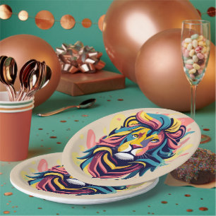 Abstract Lion Head Art Paper Plate