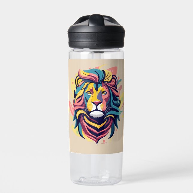 Abstract Lion Head Art Water Bottle (Front)