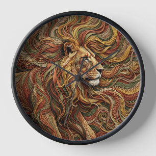 Abstract Lion Mane Earth Tone Thread Art Clocks