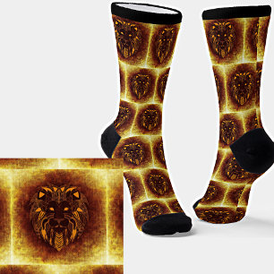 Abstract Lion on Brown Yellow  Socks