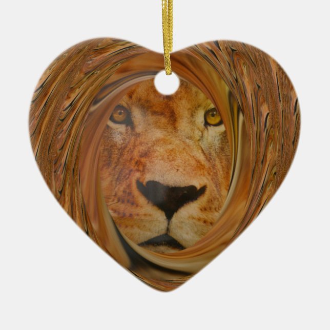 Abstract Lion Safari Art Print Ceramic Tree Decoration (Front)